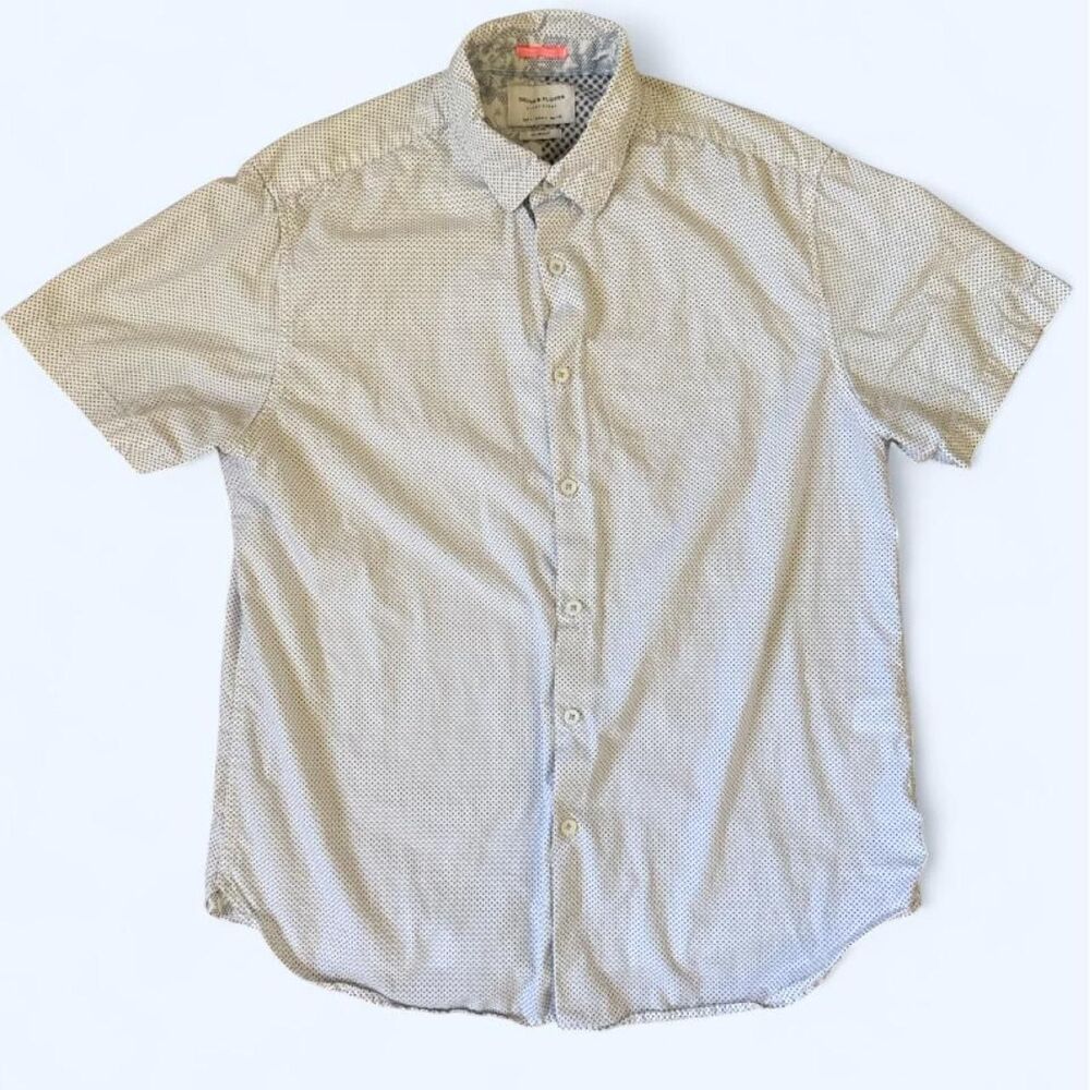 Denim & Flower Ricky Singh Men’s White Blue Dot Short Sleeve Shirt Size L